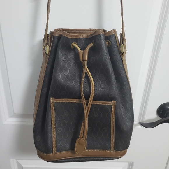 CHRISTIAN DIOR Black Honeycomb Bucket Bag Purse - Picture 4 of 15
